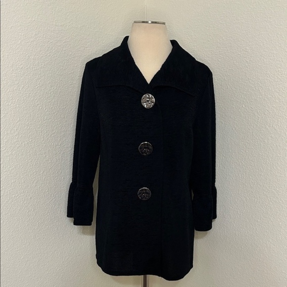 Whimsical JM Collection Black Textured Women's Jacket Silver Buttons M Medium